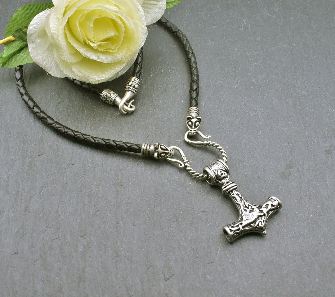 Thor's Hammer Leather Necklace Stainless Steel Mjolnir Etsy