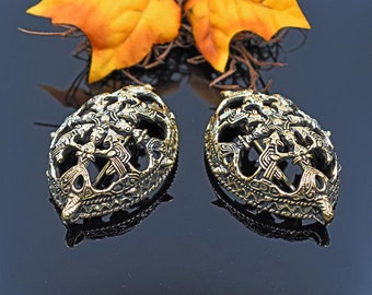 Broches de copa de bronce vikingos P49 R651 – broches ovalados, siglo X – broches con forma de tortuga para una prenda de vestir – 1 par