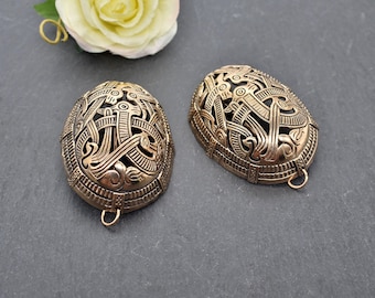 Conjunto de broches de cuenco vikingos Morberg de bronce – Broches ovalados estilo Jelling para vestidos sin tirantes – Broches de tortuga, 1 par