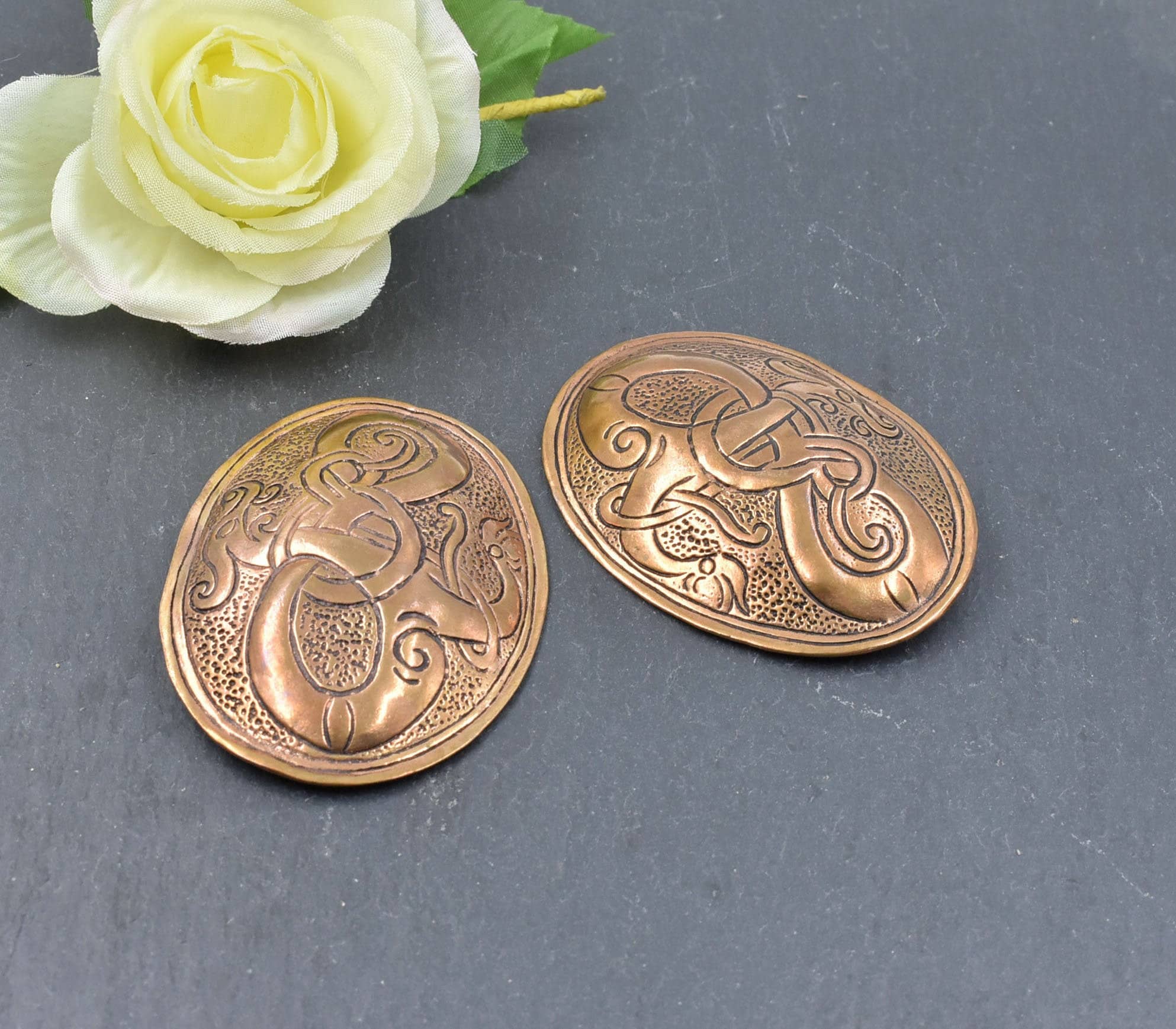 Viking brooch set in Broa or Oseberg style of bronze, Apron dress jew…