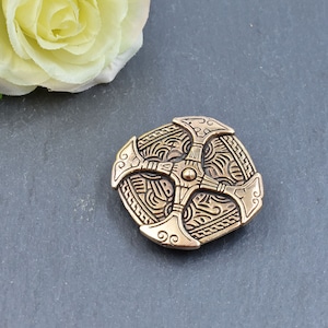 Celtic bronze brooch in shield shape / cross brooch / robe pin / coat clasp / medieval lapel pin