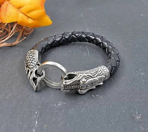 Sterling Silver Dragon and Lava Bead Bracelet