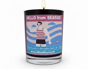 Vela de Sal Marinho e Madeira Flutuante – Aroma de Praia, Decoração Costeira para Casa