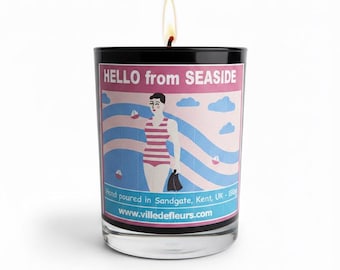 Vela de Sal Marinho e Madeira Flutuante – Aroma de Praia, Decoração Costeira para Casa