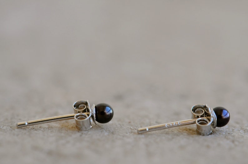 discreet elegance barely there comfort tiny black pearl earring studs fine tiny round pearl studs 2.5 mm black pearl on sterling silver