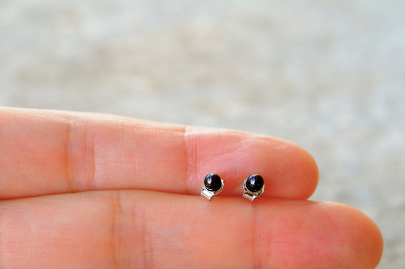 discreet elegance barely there comfort tiny black pearl earring studs fine tiny round pearl studs 2.5 mm black pearl on sterling silver
