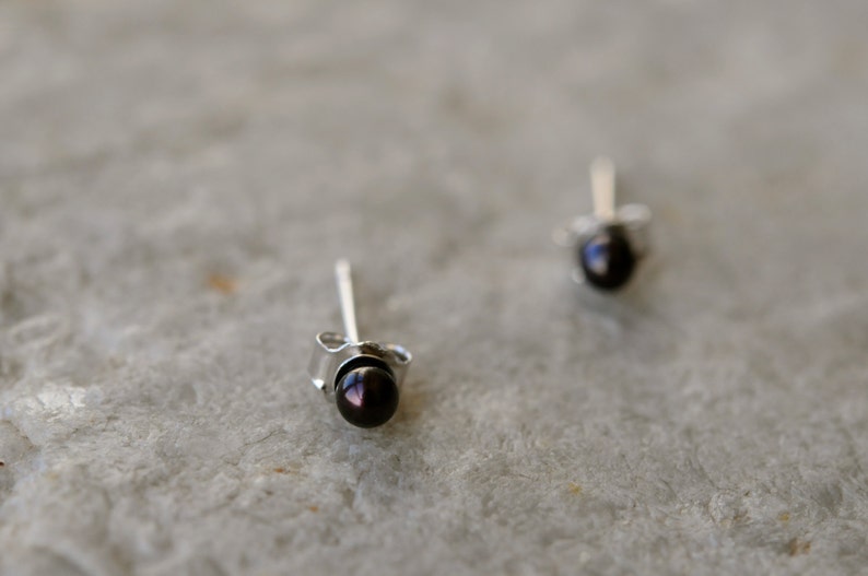 discreet elegance barely there comfort tiny black pearl earring studs fine tiny round pearl studs 2.5 mm black pearl on sterling silver
