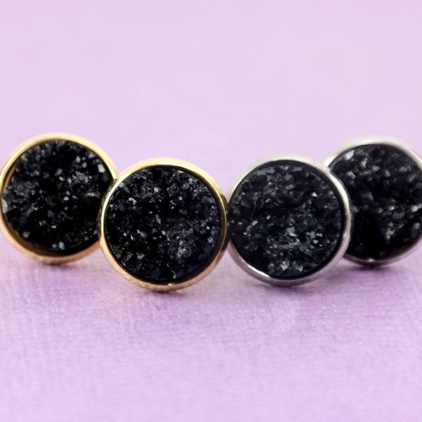 Black Druzy Earrings • Druzy Stud Earrings • Faux Druzy Earrings • Black And Gold Druzy  • Hypoallergenic Earrings • Druzy Stud Earrings