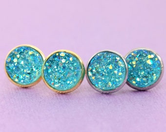 Blue Druzy Earrings • Druzy Stud Earrings • Faux Druzy Earrings • Ocean Blue Druzy Earrings  • Hypoallergenic Earrings • Druzy Stud Earrings