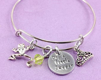 Princess and the Frog Inspired Bracelet • Dig A Little Deeper Bracelet • Tiana Princess Bracelet • Charm Bracelet • Inspired Charm Bracelet