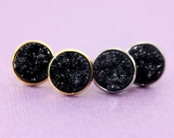 Black Druzy Earrings • Druzy Stud Earrings • Faux Druzy Earrings • Black And Gold Druzy  • Hypoallergenic Earrings • Druzy Stud Earrings