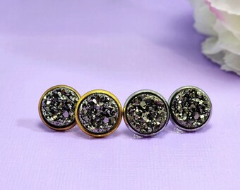 Silver Druzy Earrings • Druzy Stud Earrings • Faux Druzy Earrings • Silver And Gold Druzy  • Hypoallergenic Earrings • Druzy Stud Earrings