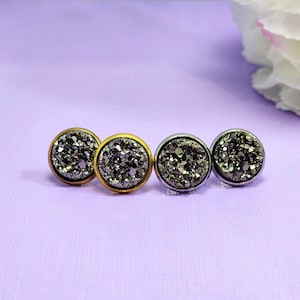 Silver Druzy Earrings • Druzy Stud Earrings • Faux Druzy Earrings • Silver And Gold Druzy  • Hypoallergenic Earrings • Druzy Stud Earrings