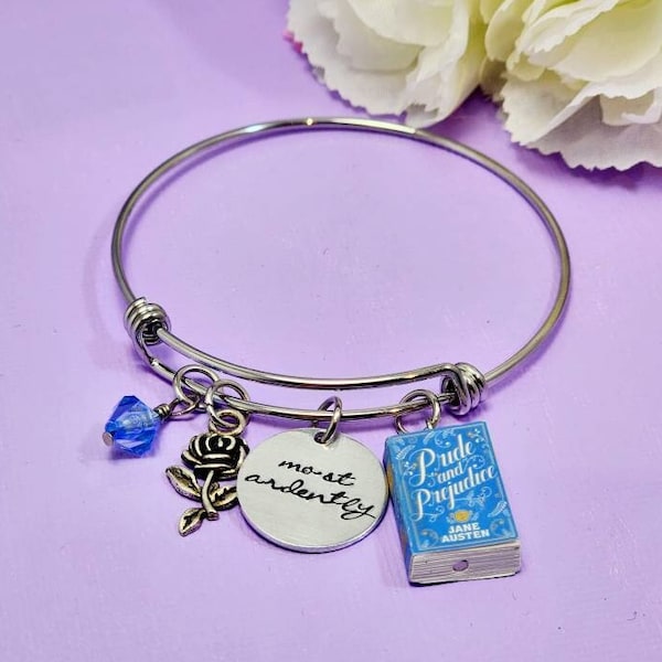 Pride and Prejudice Charm Bracelet • Jane Austen • Pride and Prejudice Jewelry • Bangle Bracelet • Pride and Prejudice Inspired Jewelry