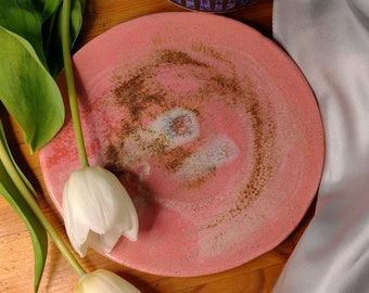 pink ceramic plate, ceramic dessert plate, breakfast plate, salad plate, one of a kind, pink housewarming gift idea,