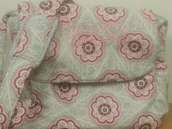 Monogrammed Grey and Pink Diaperbag