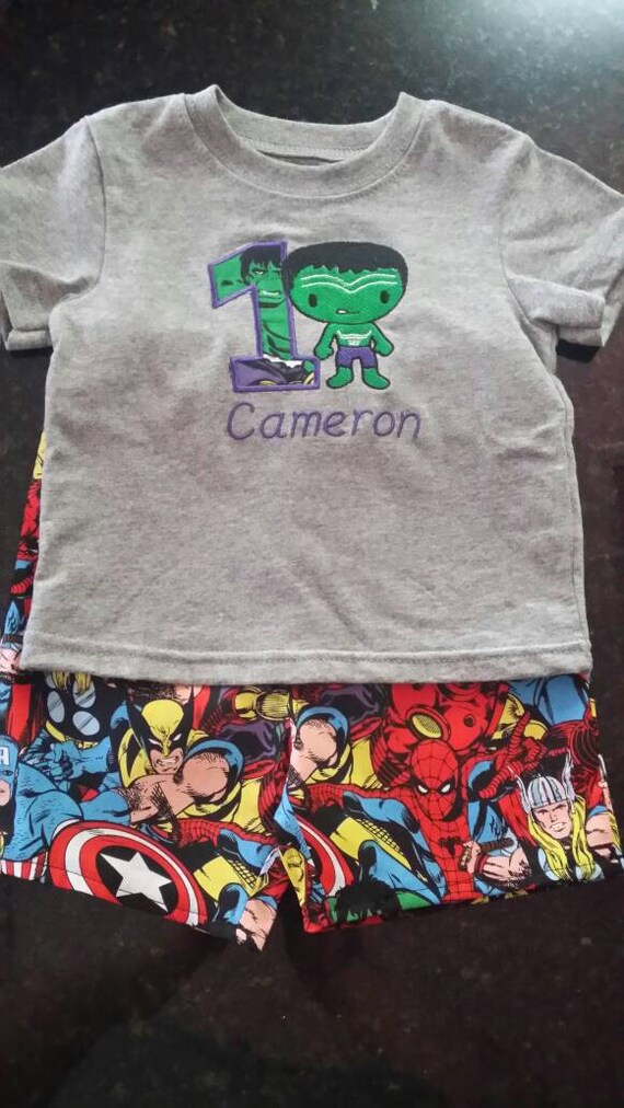 Custom marvel comics 2 pc birthday outfit with 3 characters