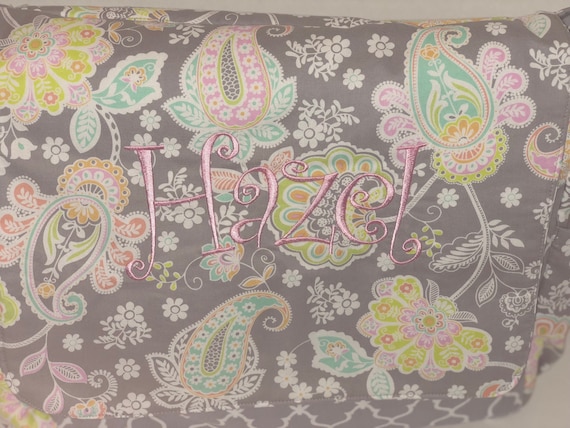 Monogrammed Grey and Pink Diaperbag