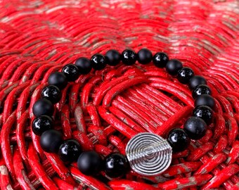 Konan Bead Bracelet // Unisex Bracelet // Gemstone Beads // Onyx and Silver Bracelet // Rasta Bracelet