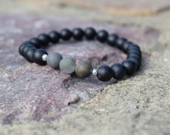 Home Bead Bracelet // Unisex Bracelet // Gemstone Beads // Matte Black Onyx Beads // Rasta Bracelet
