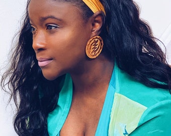 Adinkra Gye Nyame Studs // Afrocentric // Natural Wood // African and Caribbean Inspired Jewelry