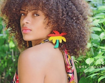 Palm Tree Vibes // Afrocentric // Natural Wood Hand Stained/Painted Earrings // African and Caribbean Inspired Jewelry