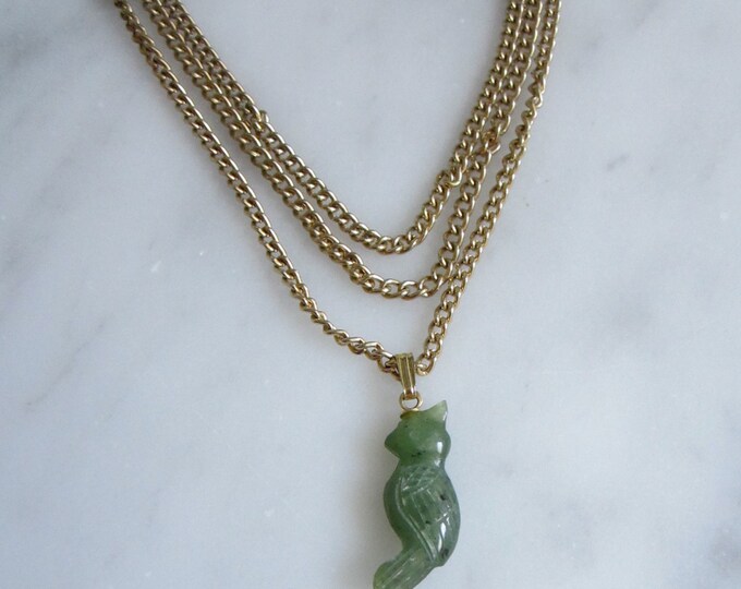 Vintage Jade Owl Pendant Necklace - Etsy