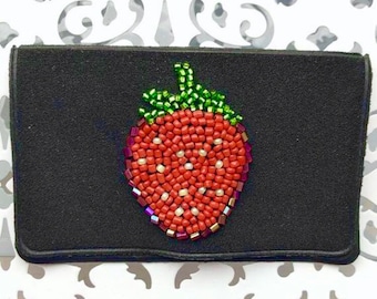 Strawberry Birth Control Case | Beaded Birth Control Case | Strawberry Pill Case | Beaded Wallet | Fruit Wallet | Wallet |Card Holder