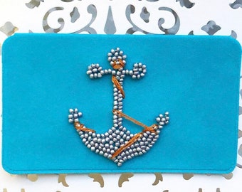 Nautical Birth Control Case | Anchor Birth Control Case | Nautical Pill Case | Nautical Wallet | Beaded Wallet | Anchor Wallet | Nautical