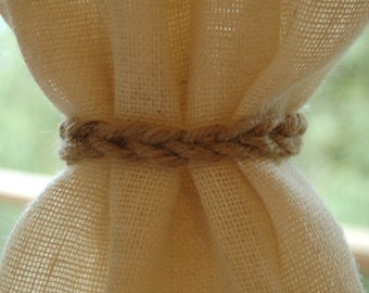 Rustic jute curtain tie back. Natural jute rope crochet small, medium or large size. Made to order