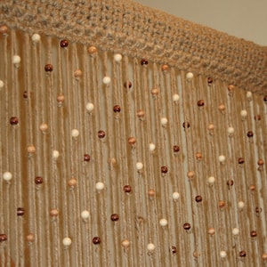 Natural jute crochet curtain door / window with wooden beads. All natural beaded curtain, door beads. Hand made custom in 4 to 6 weeks.