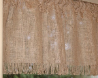 Natural, white, beige, gray burlap valance. Simple, rustic- chic window treatment. CUSTOM MADE for your curtain rod width. Custom length