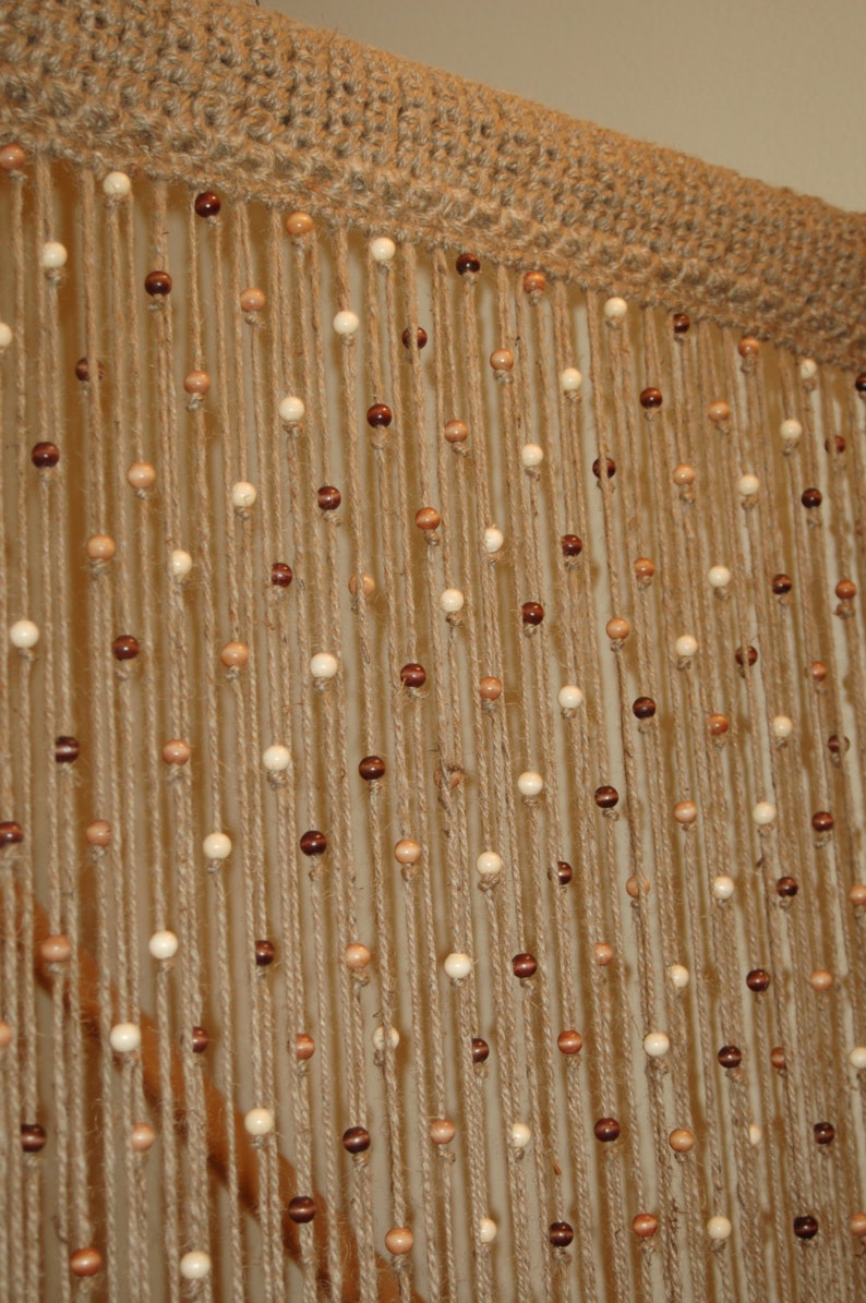 Natural Jute Crochet Curtain Door Window With Wooden Beads Etsy