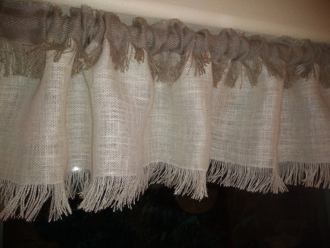 Burlap Valance 12'' Tall With Contrasting Burlap Rod Pocket and Fringed ...