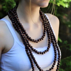Wooden Beads Necklace. Large / xlong in natural, brown, black or ivory beads, handmade to order.