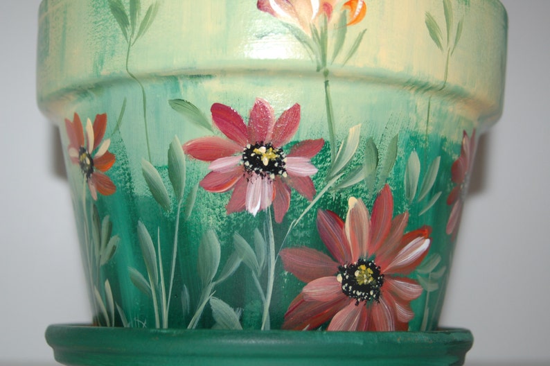 one of a kind gift Made to order Great Set of two Hand Painted clay flower pots Beautiful Daisy design