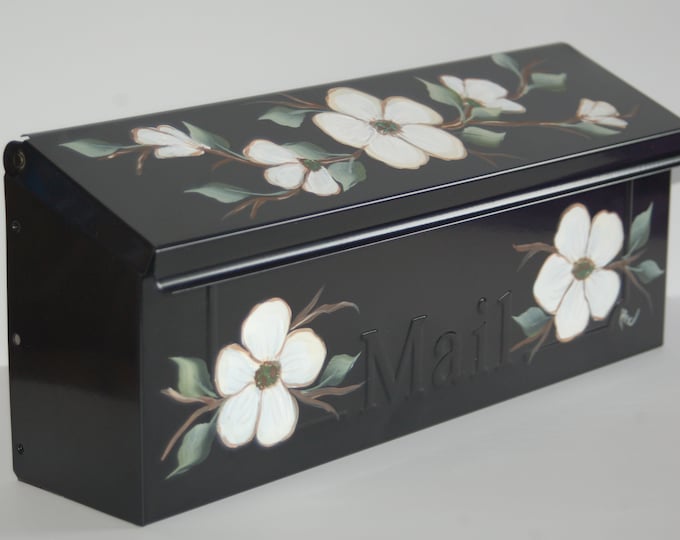 Hand Painted Wall Mount Mailbox, Dogwood Flowers and Leaves Design in