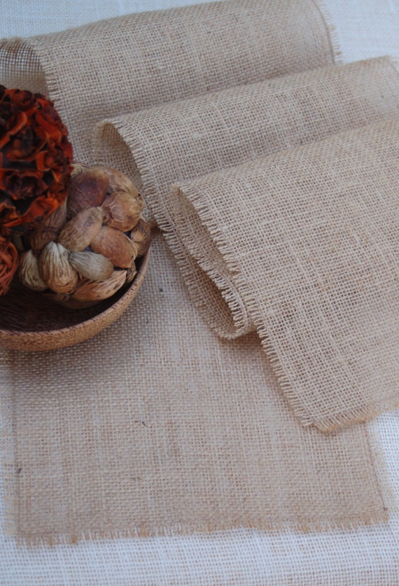 Fringed Burlap Table Runner, Rustic Cottage Chic, Custom Length