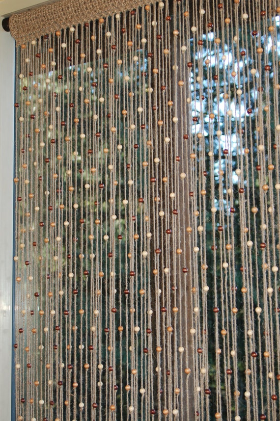 Natural Jute Crochet Curtain Door Window With Wooden Beads Natural Jute Crochet Curtain Door, Beaded Curtain Ideas