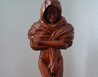 Carved Cherry wood sculpture, Wood carving, Large wood sculpture, Female statue, Home Decor, Centerpiece, Original art, Wood Sculpture, Art