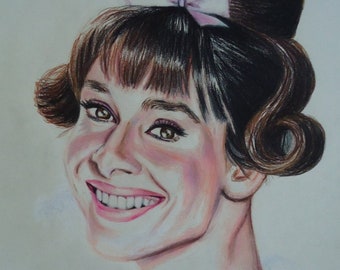 Original Audrey Hepburn pencil drawing, Colored Pencil art, Original artwork, Audrey Hepburn gift, Original art, 11x14 Drawing, Audrey gift
