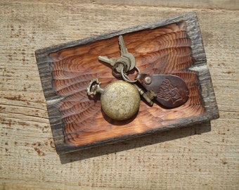 Redwood key tray, Salvaged Barn board tray, Wood key tray, Small ring tray, Wood catchall, Office wood tray, Carved wood tray, Key tray, Art