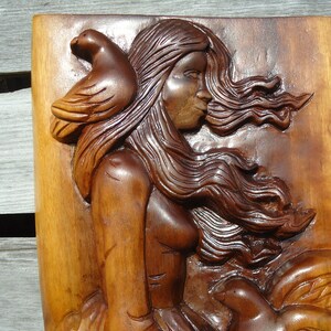 Black walnut wood sculpture, Wall art, Girl with the Bell Dress, Wood sculpture, Walnut sculpture, Wall decor, Carved sculpture, Wall art image 3