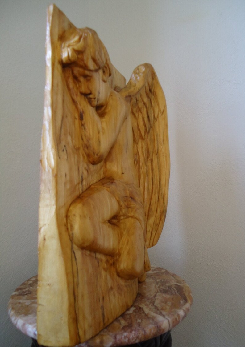 Carved Wood Angel Sculpture Carved Wood Angels Wall Etsy
