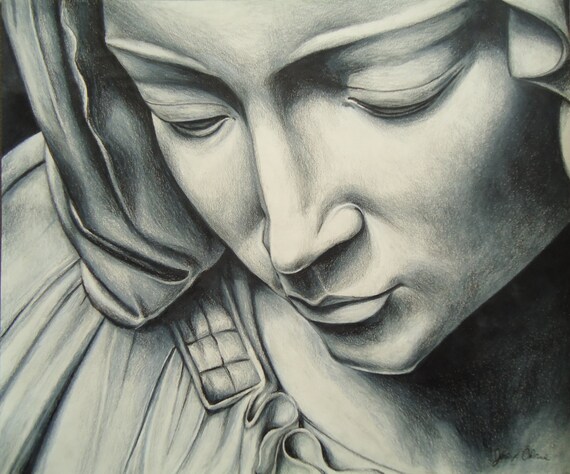 Original Pen and Ink Drawing Michelangelo/'s Pieta