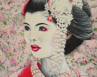 Geisha artwork, Colored pencil drawing, Geisha, Original artwork, Wall art, Geisha Girl, Wall decor, Geisha art, Artwork, Portrait artwork