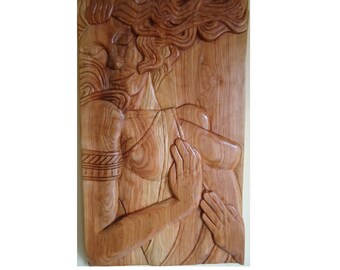 Female wood sculpture, Wood Wall art, Wood sculpture woman, Wood carving, Carved wood sign, Ash wood, Large wood sculpture, Wood wall art