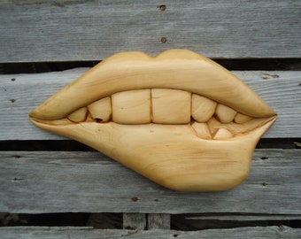 Carved wood lips, Large wood sculpture, Basswood carving, Wall sculpture, Female Lips, Wall decor, Custom artwork, Wood carving, Hand carved