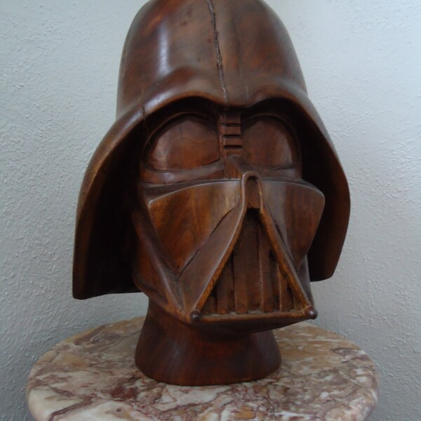 Hand carved Darth Vader statue bust, made out of one piece of solid walnut wood
