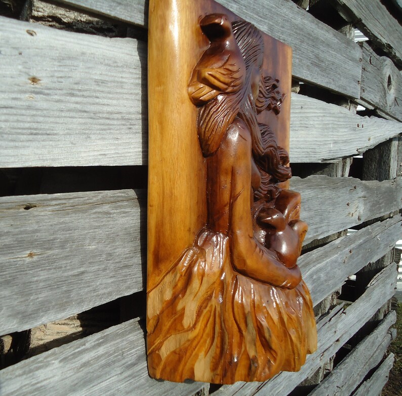Black walnut wood sculpture, Wall art, Girl with the Bell Dress, Wood sculpture, Walnut sculpture, Wall decor, Carved sculpture, Wall art image 4